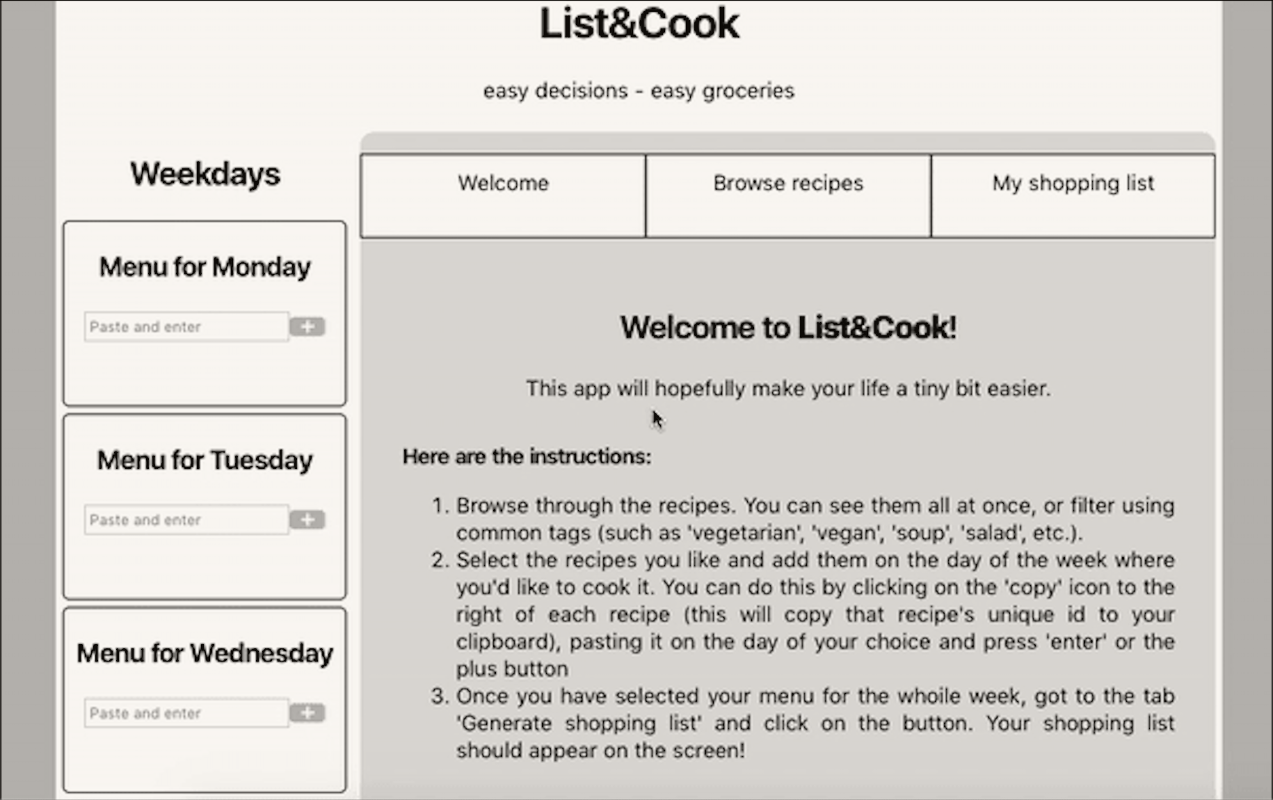 list and cook preview in black and white